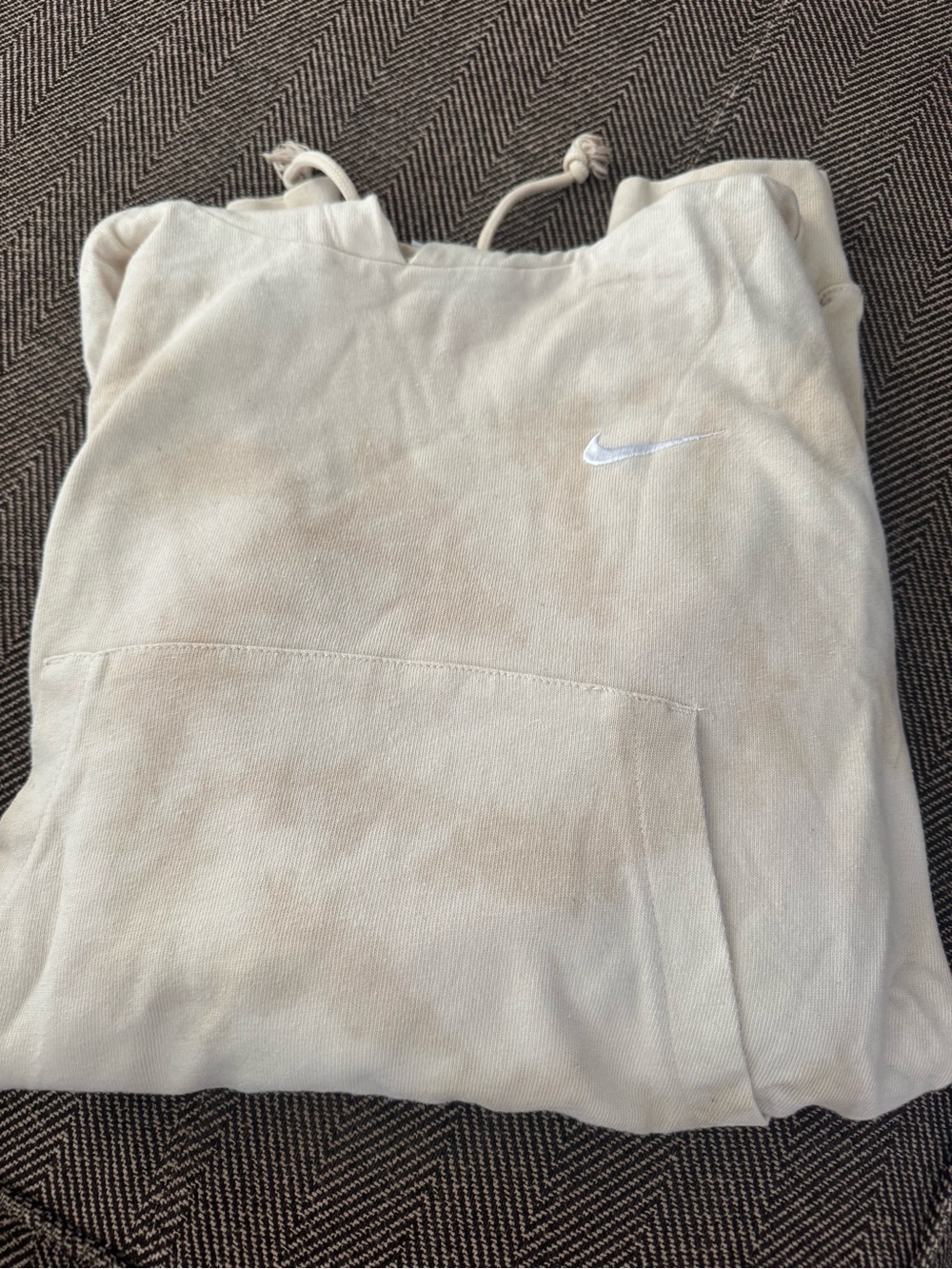 Nike Cropped Cream and Tan Hoodie with White Swoosh